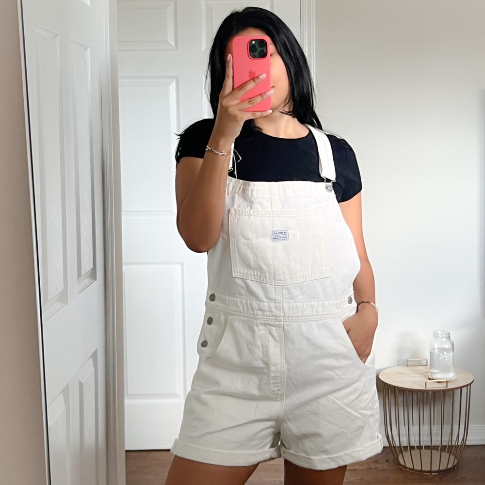 White Denim Levi Short Overalls Size Large